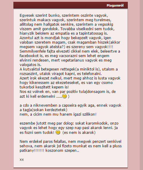 Bemutatkozás egy társkereső oldalon...