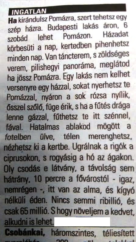 A nap ingatlanhirdetése